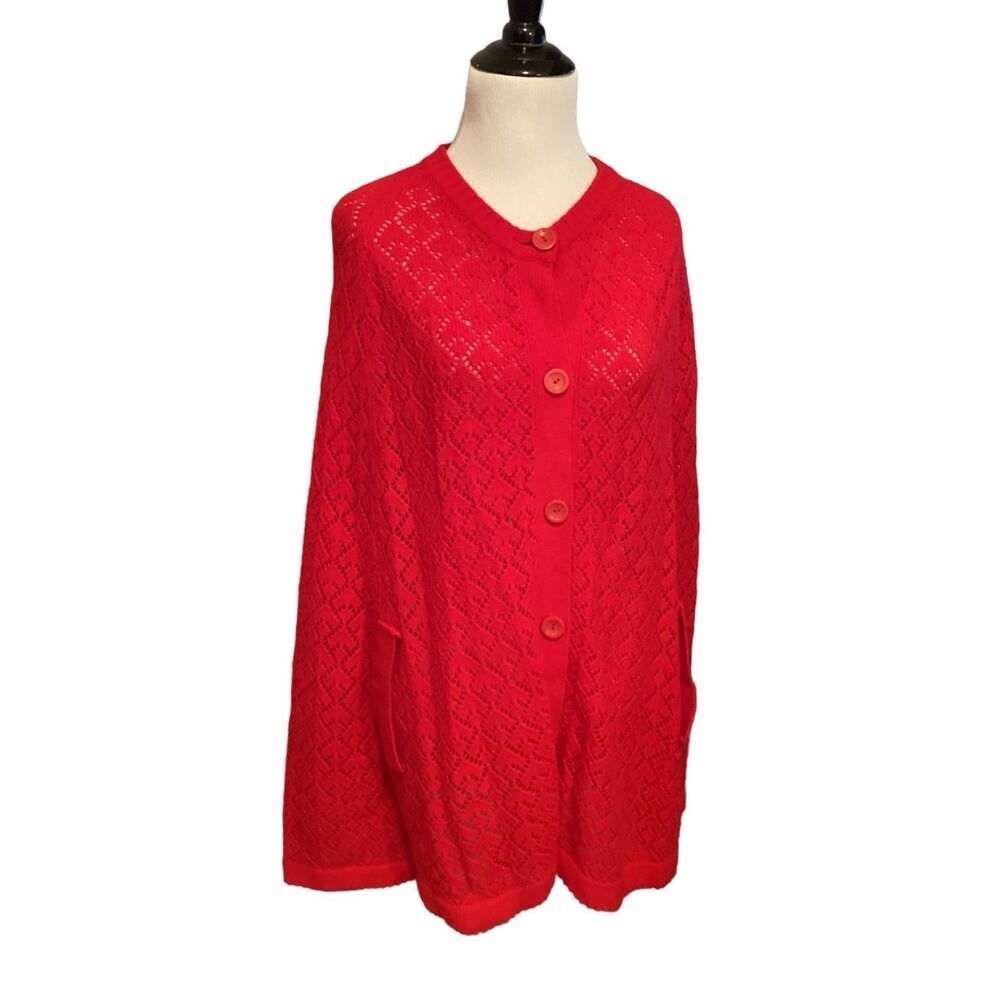 Helen Sue Red Sweater Poncho Cape One Size Grandmacore